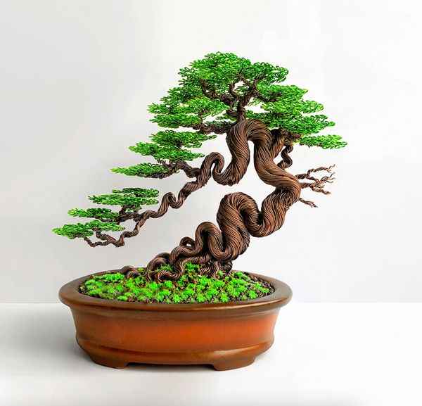 Tree Bonsai luminous wire aluminum sculpture