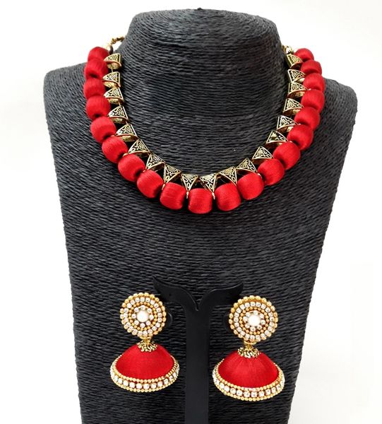Red silk thread jewelry set