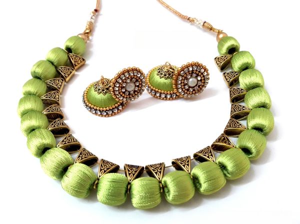 Green silk thread jewelry set