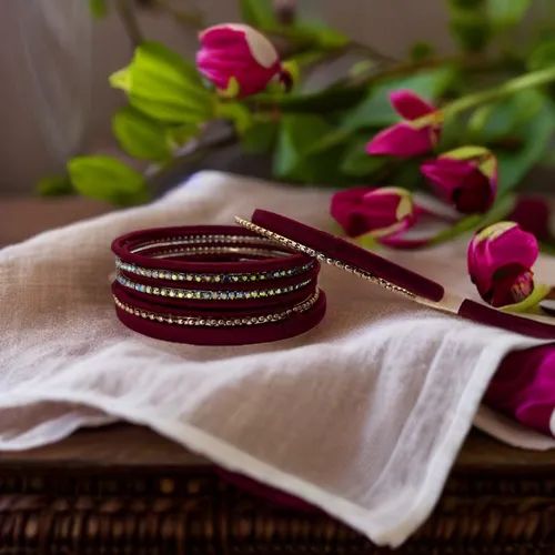 Wowkrafts Gold Plated Dark Red Color Handcrafted Silk Thread Bangle Set (Size 2.6 Inch)