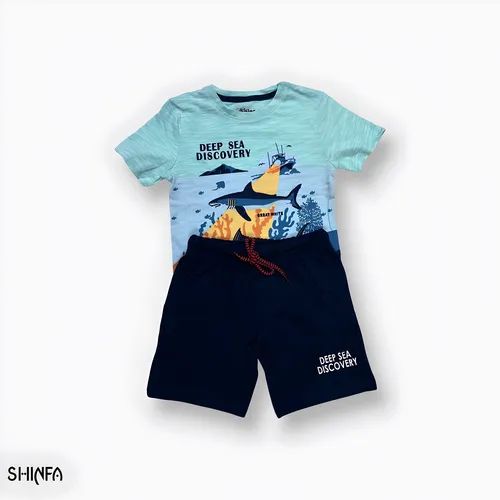 Deep Sea Shark Boys Shorts Set: Stylish & Comfortable!